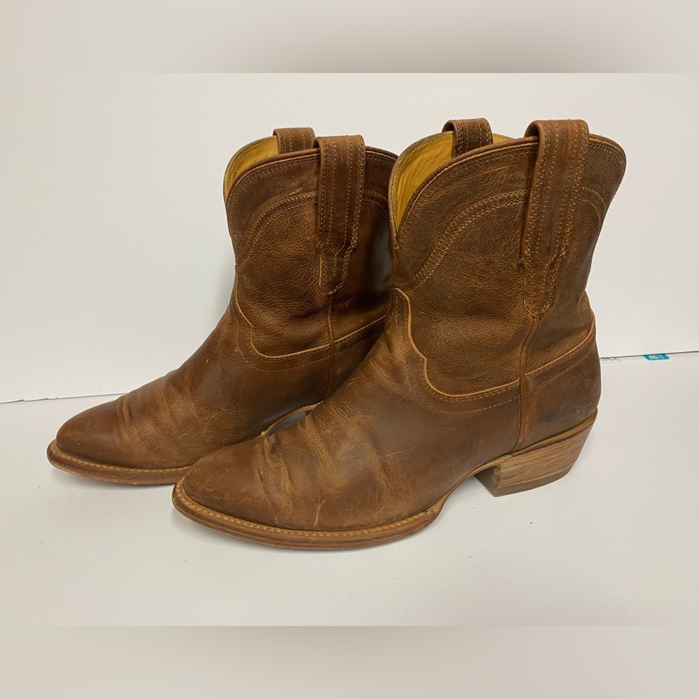 Tecovas Leather Western Boots cowgirl cowboy ostrich brown worn shabby style 7.5